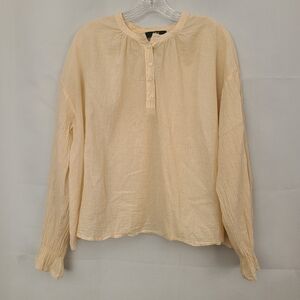 Able Size Large Yellow White Stripe Oversized Boho Boxy Lagenlook Lighweight Top